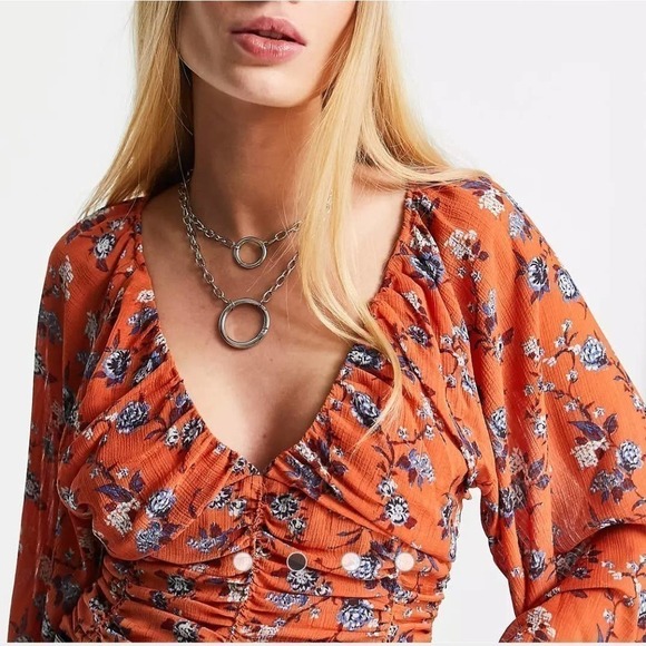 Free People Rose floral print blouse orange size xs - Picture 2 of 11